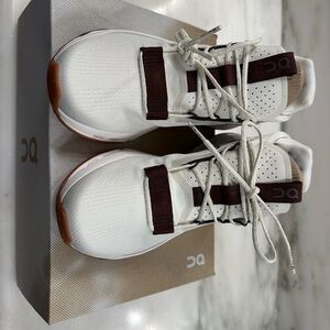 On Running White and Brown Sneakers